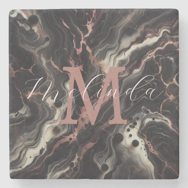 Black Marble Simple Stone & Granite Drinkware Stone Coaster (Front)