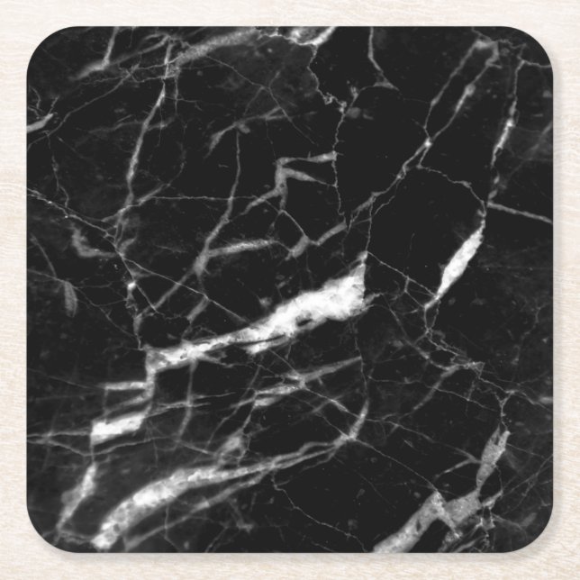 Black Marble Square Paper Coaster (Front)