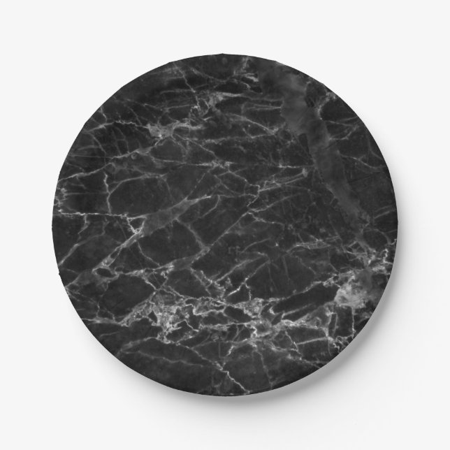 Black Marble Stone Paper Plate (Front)