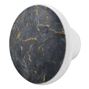 Black marble texture gold accents ceramic knob