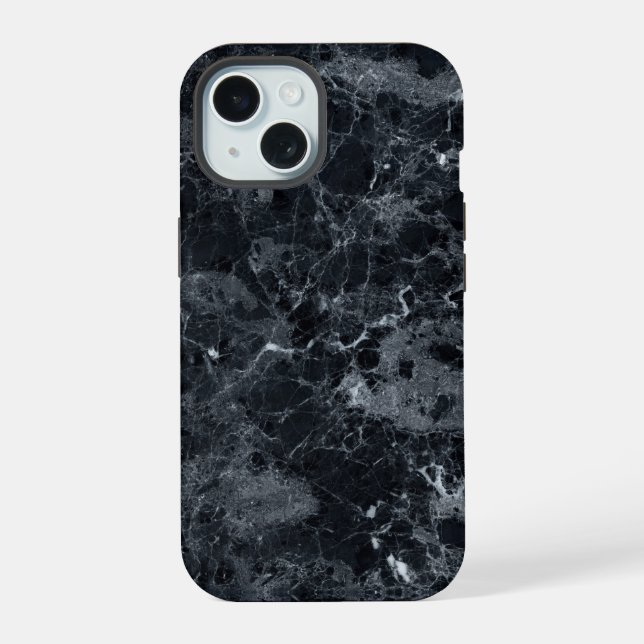 Black Marble Texture iPhone 15 Case (Back)
