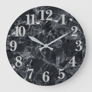Black Marble Texture Large Clock