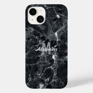 Black Marble Texture Monogram Name Case-Mate iPhone 14 Case