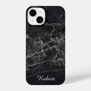 Black Marble Texture Monogram Name iPhone 14 Case