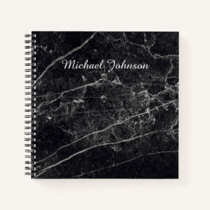 Black Marble Texture Monogram Name Notebook