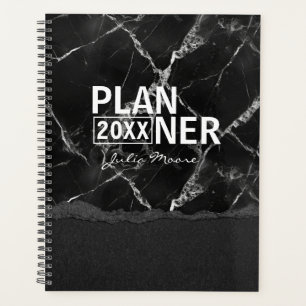 Black Marble Texture Personalized Planner