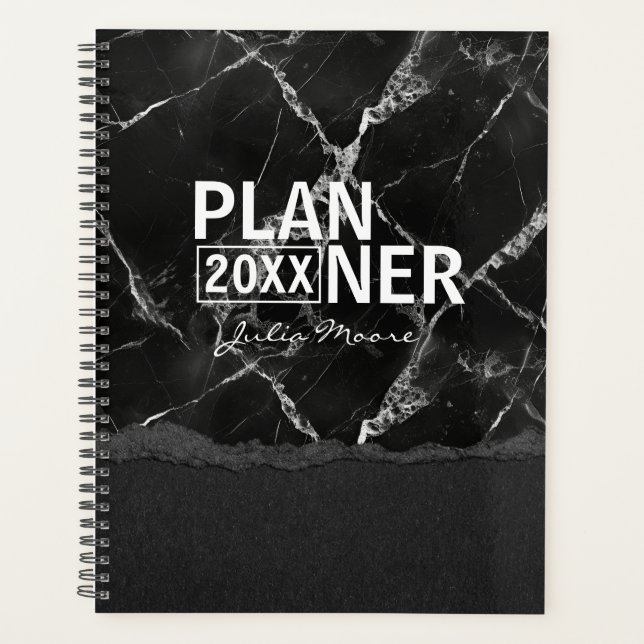 Black Marble Texture Personalized  Planner (Front)