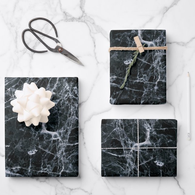 Black Marble Texture Wrapping Paper Sheet (Front)