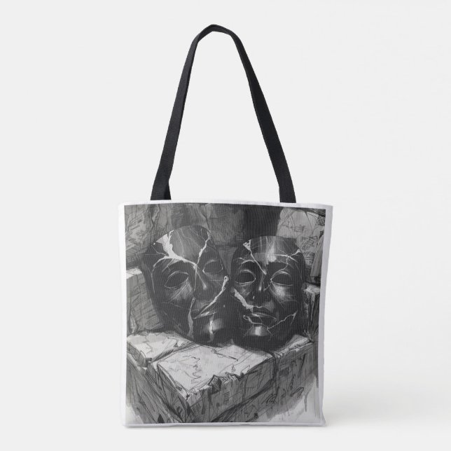 Black Marble Theatre Masks - Dark Aesthetic Tote B Bag (Back)