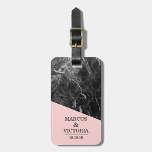 Black Marble Wedding Anniversary Luggage Tag