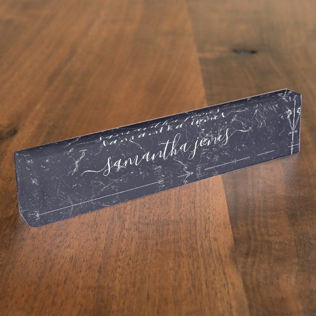 Black Marble White Classic Personalized Nameplate (Side)