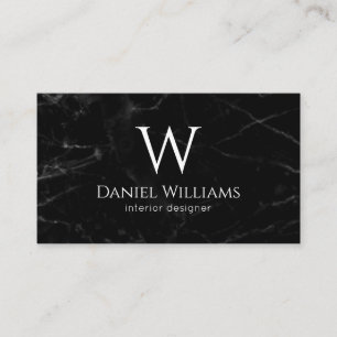 Black Marble White Monogram Modern Elegant Business Card