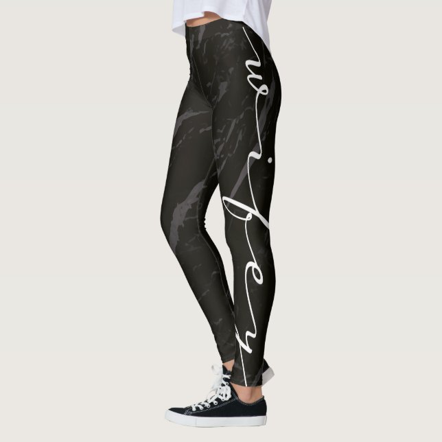Black Marble Wifey Calligraphy Leggings (Left)