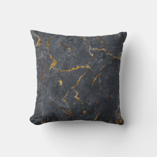 Black marble with gold accents throw pillow