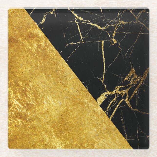Black Marble with Gold Leaf Glass Coaster (Front)