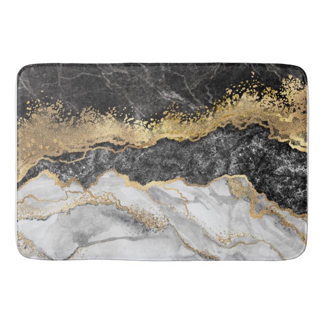 Black Marble with Gold Pretty Bath Mat (Front)