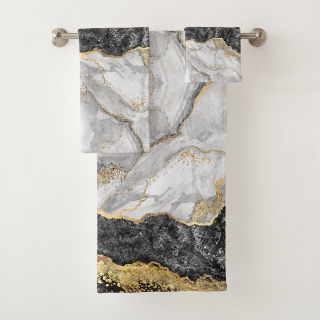 Black Marble with Gold Pretty Bath Towel Set (Insitu)