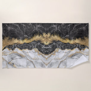 Black Marble with Gold Pretty Beach Towel