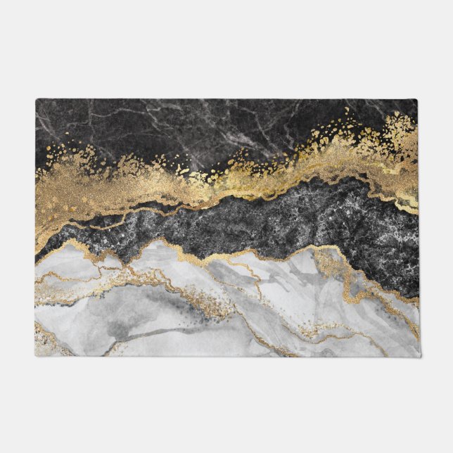 Black Marble with Gold Pretty Doormat (Front)
