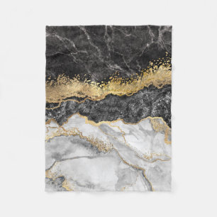 Black Marble with Gold Pretty Fleece Blanket