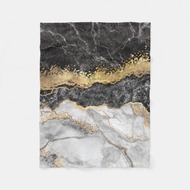 Black Marble with Gold Pretty Fleece Blanket (Front)