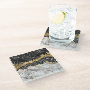 Black Marble with Gold Pretty Glass Coaster
