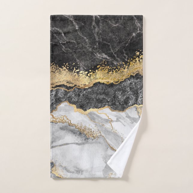 Black Marble with Gold Pretty Hand Towel (Hand Towel)