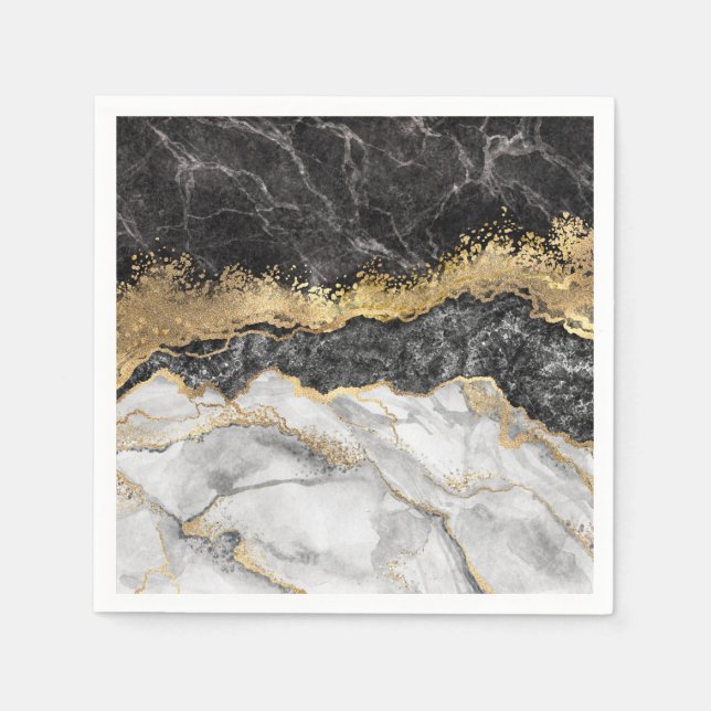 Black Marble with Gold Pretty Napkin (Front)