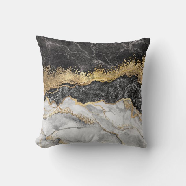 Black Marble with Gold Pretty Throw Pillow (Front)