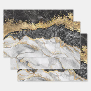 Black Marble with Gold Pretty Wrapping Paper Sheet