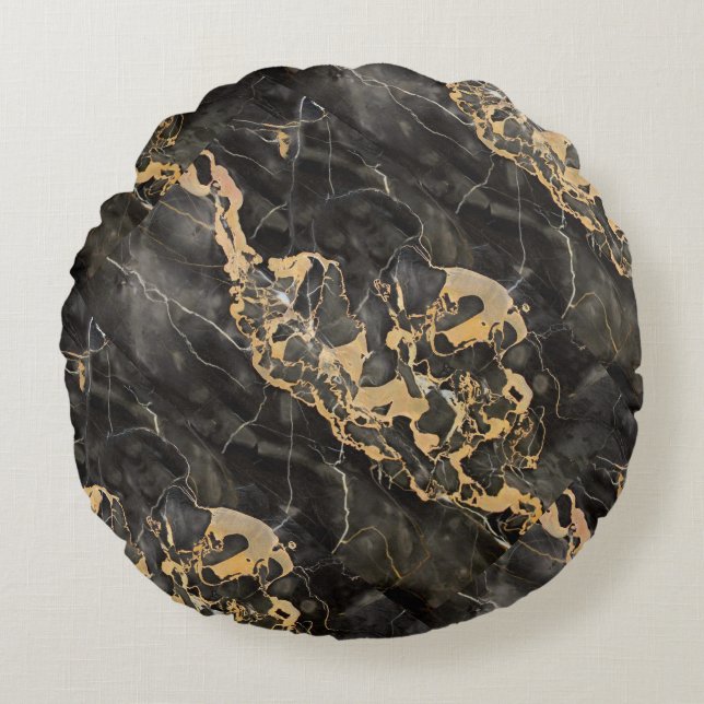 black marble with gold texture round pillow (Front)