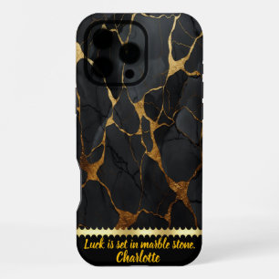 Black marble with golden veins iPhone 16 pro max case