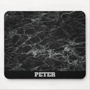 Black Marble with Name Mouse Pad