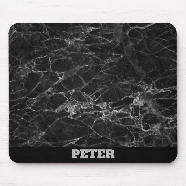 Black Marble with Name Mouse Pad (Front)
