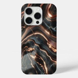 Black Marble with Rose Gold Streaks  iPhone 15 Pro Case