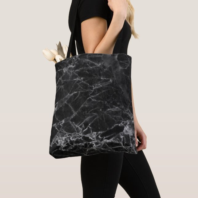 Black Marble With Silver Grain Tote Bag (Close Up)