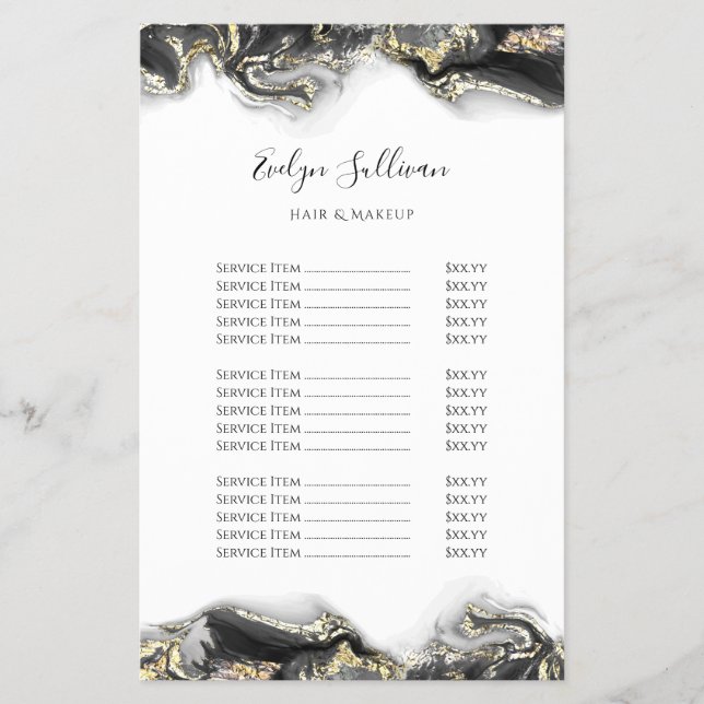 Black marbling design price list flyer (Front)