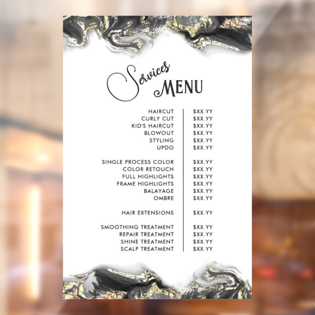 Black Marbling Design Services Menu Window Cling (Sheet 2)