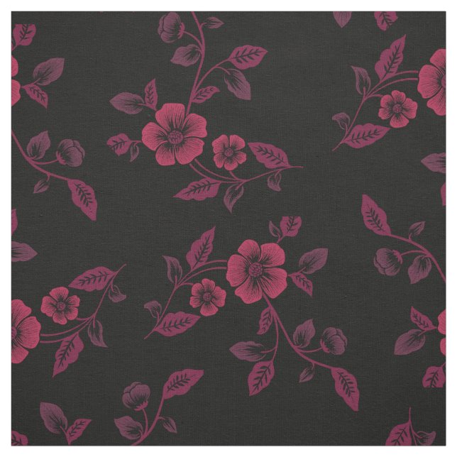 Black Maroon Dogwood Flower Gothic Fabric (Swatch)