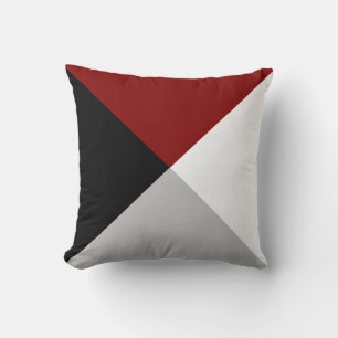 Black Maroon Grey & White Abstract Geometric Shape Throw Pillow