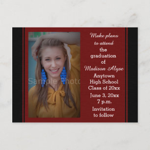 Black Maroon Photo Graduation Save the Date Card