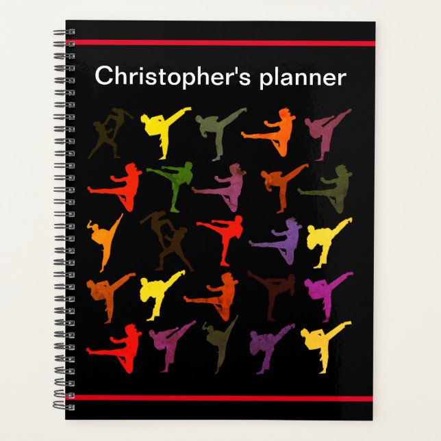 Black Martial Arts Karate Kid Kicks Back to School Planner (Front)
