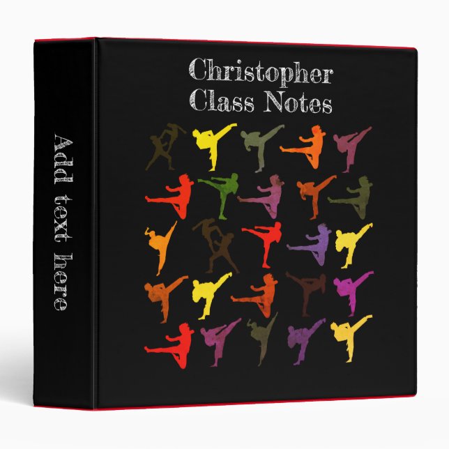 Black Martial Arts Karate Kids Name Back to School Binder (Front/Spine)