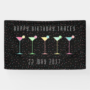 Black Martini Cocktail Happy Birthday Confetti Banner