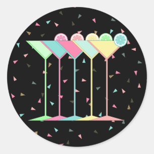 Black Martini Cocktail Party Confetti Round  Classic Round Sticker