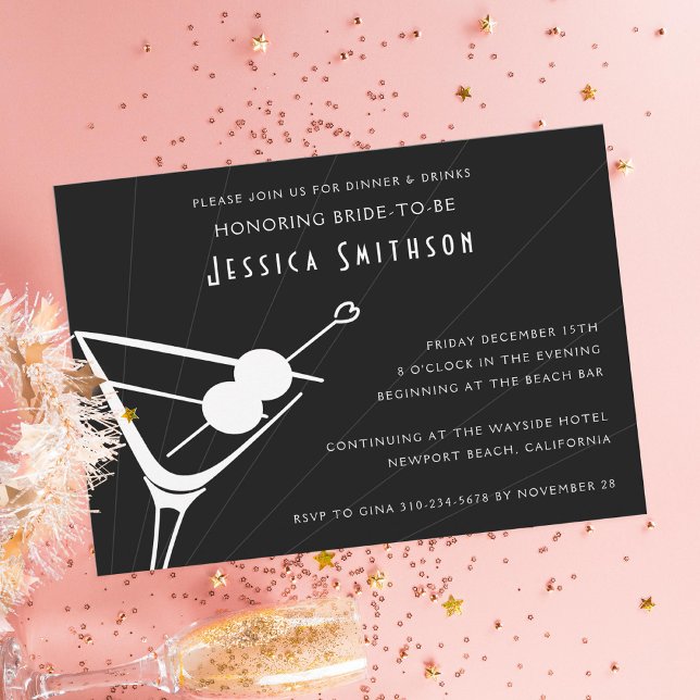 Black Martini Glass Bachelorette Party Invitation (Creator Uploaded)