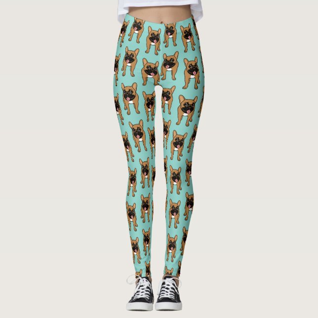 Black Mask Fawn French Bulldog is ready to play Leggings (Front)