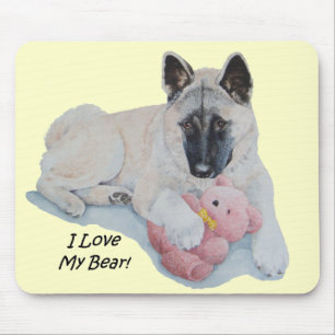 black masked akita with cuddly toy cute dog mouse pad
