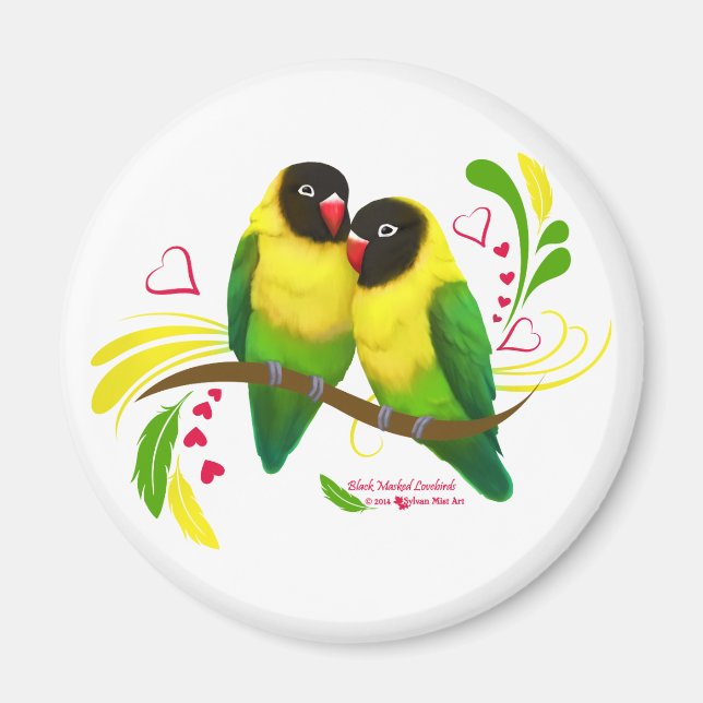 Black Masked Lovebirds Magnet (Front)
