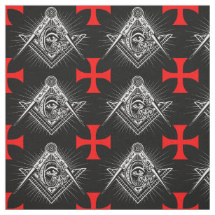Black Mason Templar Knight Cross vintage pattern Fabric